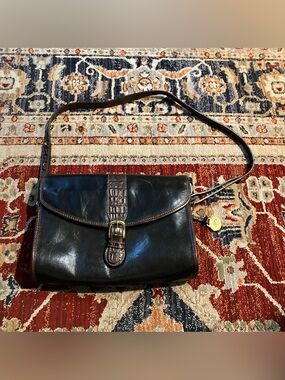 Vintage Brahmin Leather & Croc Shoulder Bag Black Brown